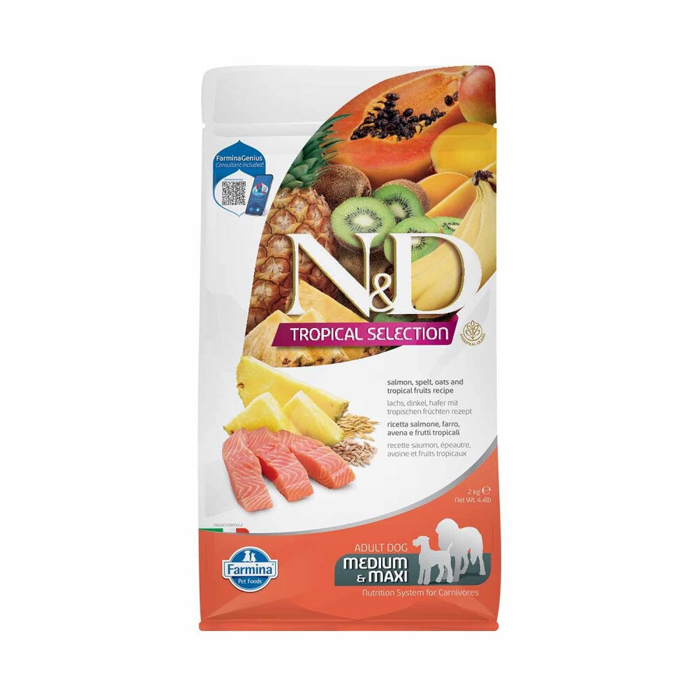 N&d Tropical Selection Düşük Tahıllı Somonlu Ve Tropikal Meyveli Orta Ve Büyük Irk Yetişkin Köpek Maması 2 KG  | SRC: Barcode: 8010276042378