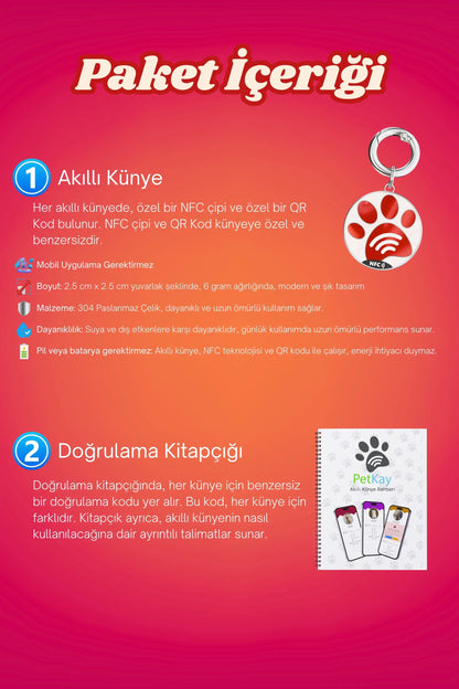 Petkay Kediler İçin Akıllı Künye, NFC Dijital İsimlik ve Tasma Künyesi QR Kod Künye Paslanmaz Çelik Kırmızı Kırmızı  | SRC: Barcode: 869120826064.0