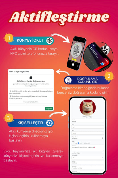Petkay Kediler İçin Akıllı Künye, NFC Dijital İsimlik ve Tasma Künyesi QR Kod Künye Paslanmaz Çelik Kırmızı Kırmızı  | SRC: Barcode: 869120826064.0