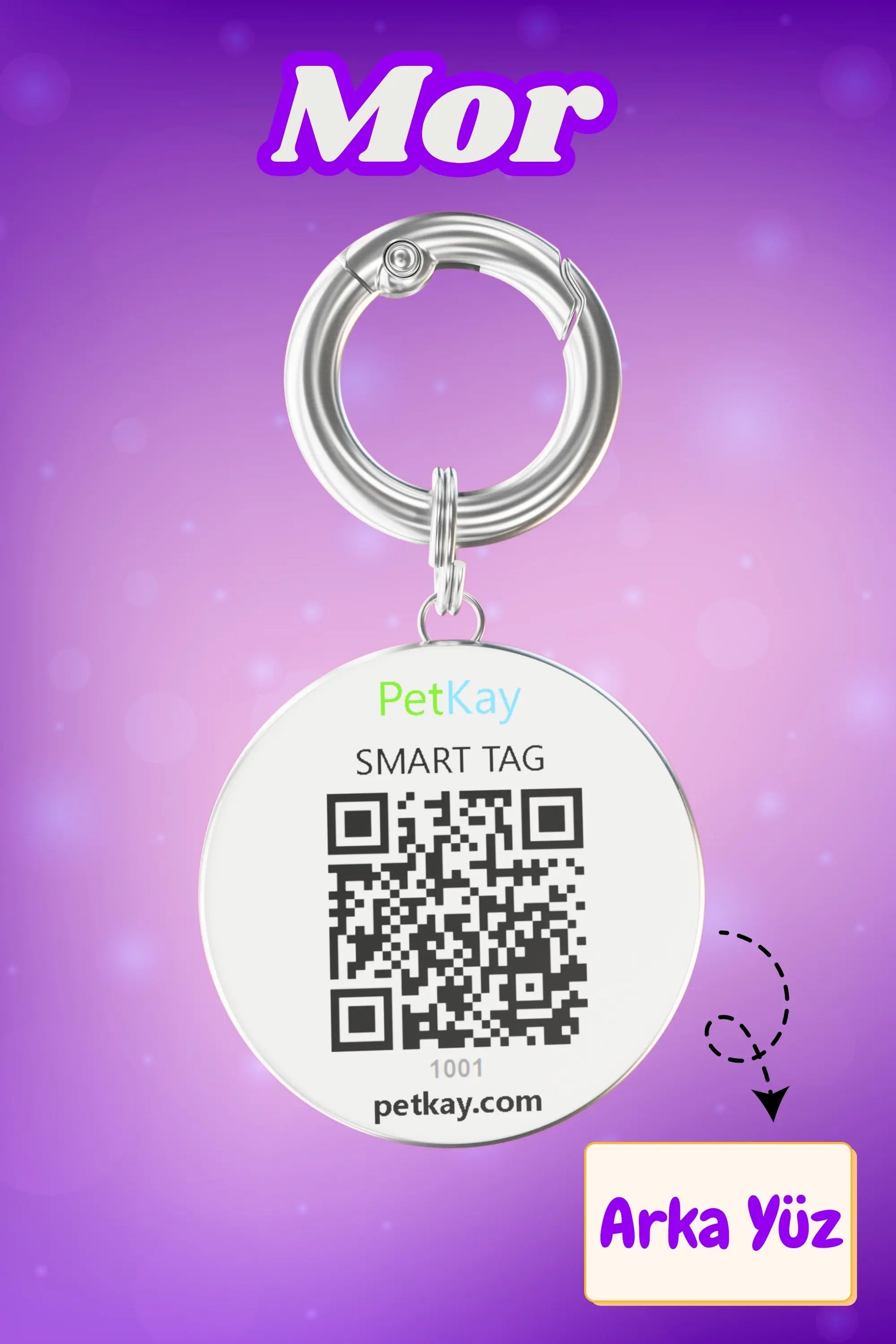 Petkay Kediler İçin Akıllı Künye, NFC Dijital İsimlik ve Tasma Künyesi QR Kod Künye Paslanmaz Çelik Mor Mor  | SRC: Barcode: 869120826064.0