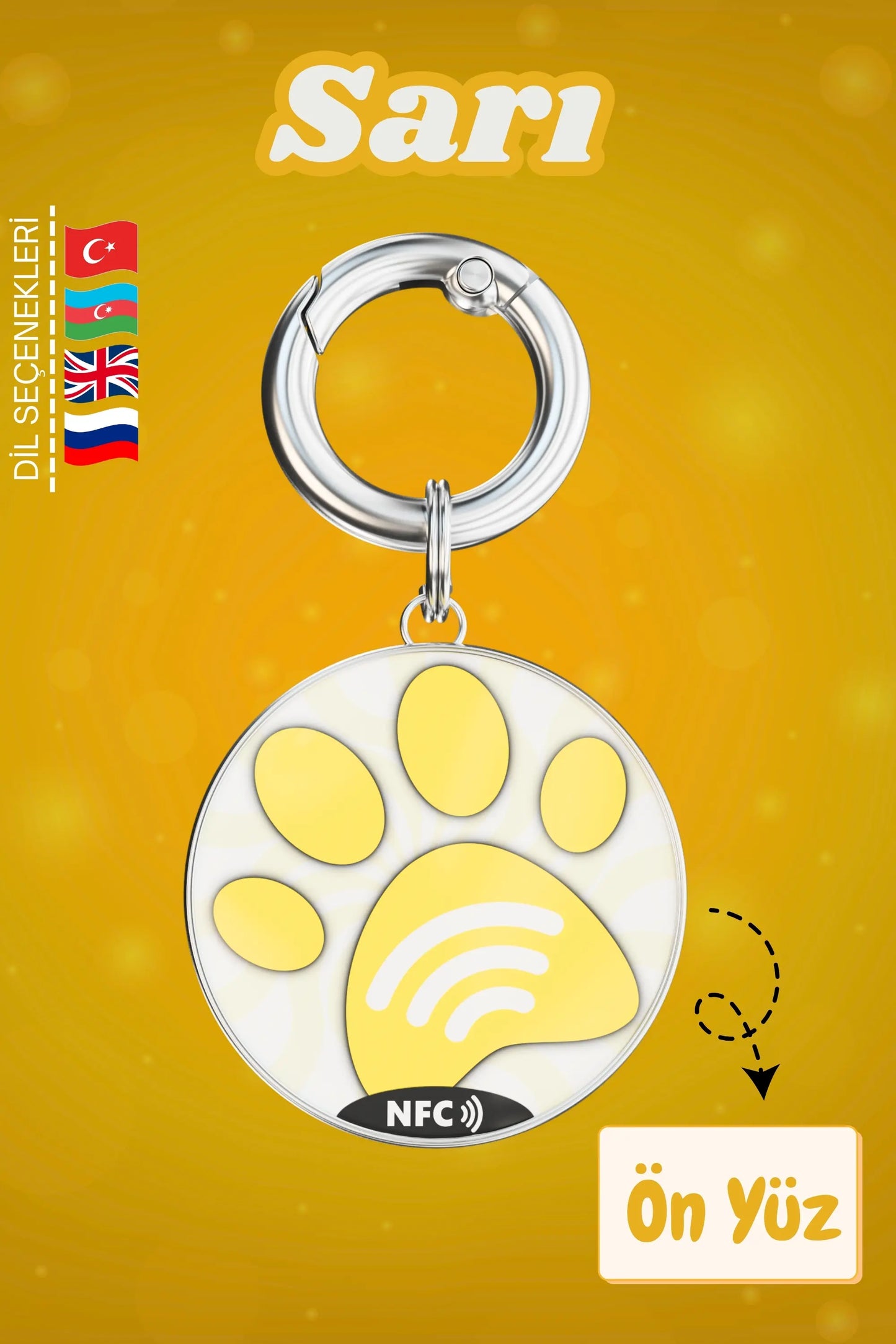 Petkay Kediler İçin Akıllı Künye, NFC Dijital İsimlik ve Tasma Künyesi QR Kod Künye Paslanmaz Çelik Sarı Sarı  | SRC: Barcode: 869120826064.0