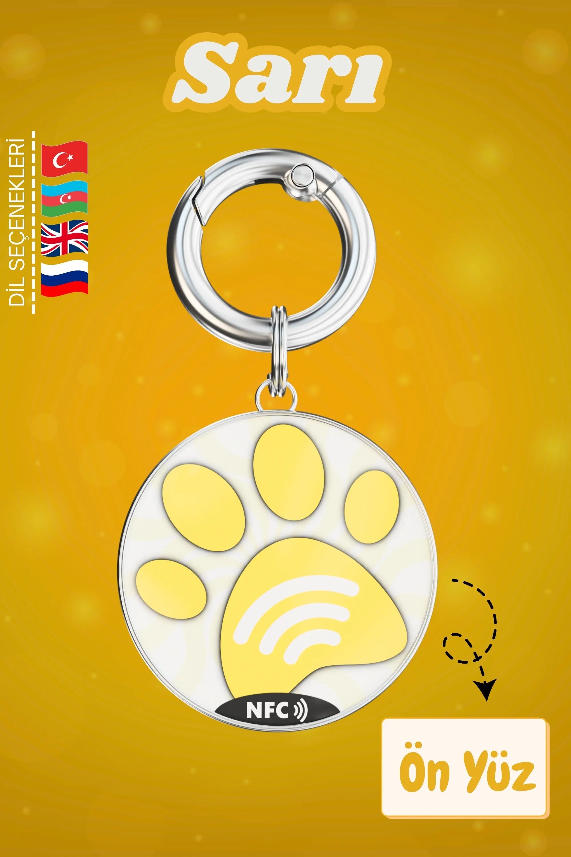 Petkay Kediler İçin Akıllı Künye, NFC Dijital İsimlik ve Tasma Künyesi QR Kod Künye Paslanmaz Çelik Sarı Sarı  | SRC: Barcode: 869120826064.0