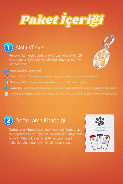 Petkay Kediler İçin Akıllı Künye, NFC Dijital İsimlik ve Tasma Künyesi QR Kod Künye Paslanmaz Çelik Turuncu Turuncu  | SRC: Barcode: 869120826064.0