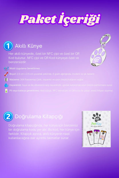 Petkay Köpekler Için Akıllı Künye, Nfc Dijital Isimlik Ve Tasma Künyesi Qr Kod Künye Paslanmaz Çelik Mor Mor  | SRC: Barcode: 869120826064.0
