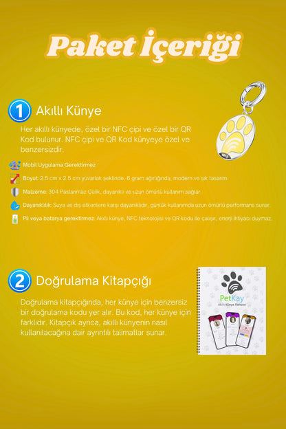 Petkay Köpekler Için Akıllı Künye, Nfc Dijital Isimlik Ve Tasma Künyesi Qr Kod Künye Paslanmaz Çelik Sarı Sarı  | SRC: Barcode: 869120826064.0