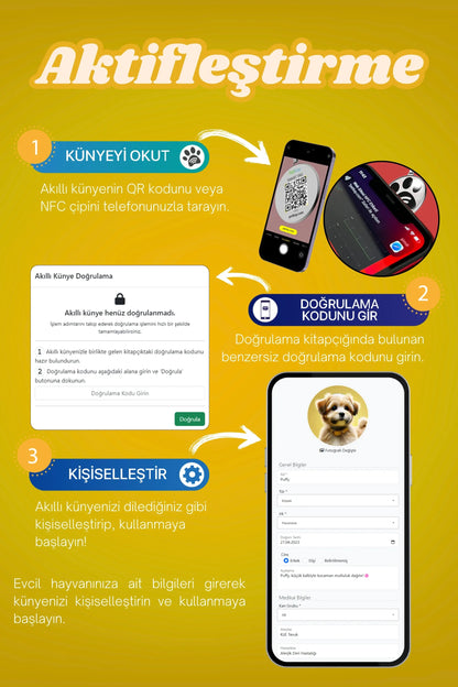 Petkay Köpekler Için Akıllı Künye, Nfc Dijital Isimlik Ve Tasma Künyesi Qr Kod Künye Paslanmaz Çelik Sarı Sarı  | SRC: Barcode: 869120826064.0