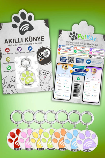 Petkay Köpekler Için Akıllı Künye, Nfc Dijital Isimlik Ve Tasma Künyesi Qr Kod Künye Paslanmaz Çelik Yeşil Yeşil  | SRC: Barcode: 869120826064.0