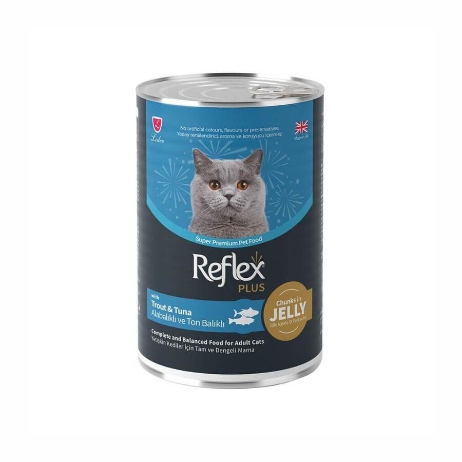 Reflex Plus Jöle İçinde Et Parçacıklı Alabalıklı Ve Ton Balıklı Yetişkin Kedi Konservesi 400 GR TEKLI  | SRC: Barcode: 8698995032582