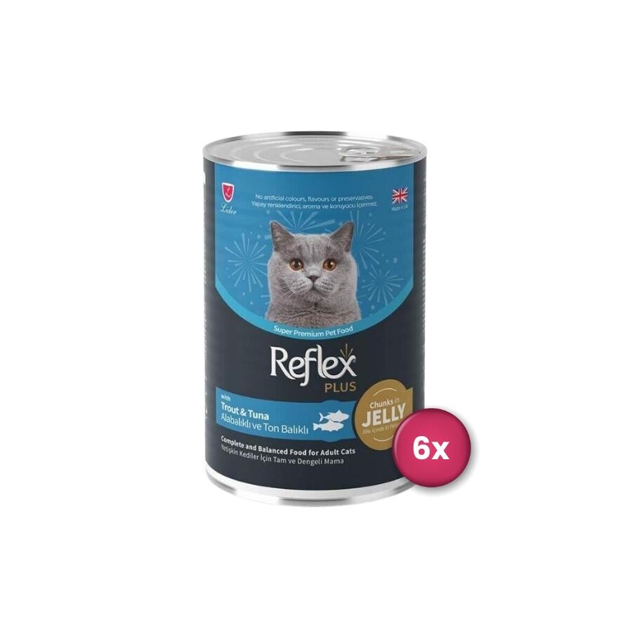 Reflex Plus Jöle İçinde Et Parçacıklı Alabalıklı Ve Ton Balıklı Yetişkin Kedi Konservesi 400 GR 6 ADET  | SRC: Barcode: 8698995032582-6