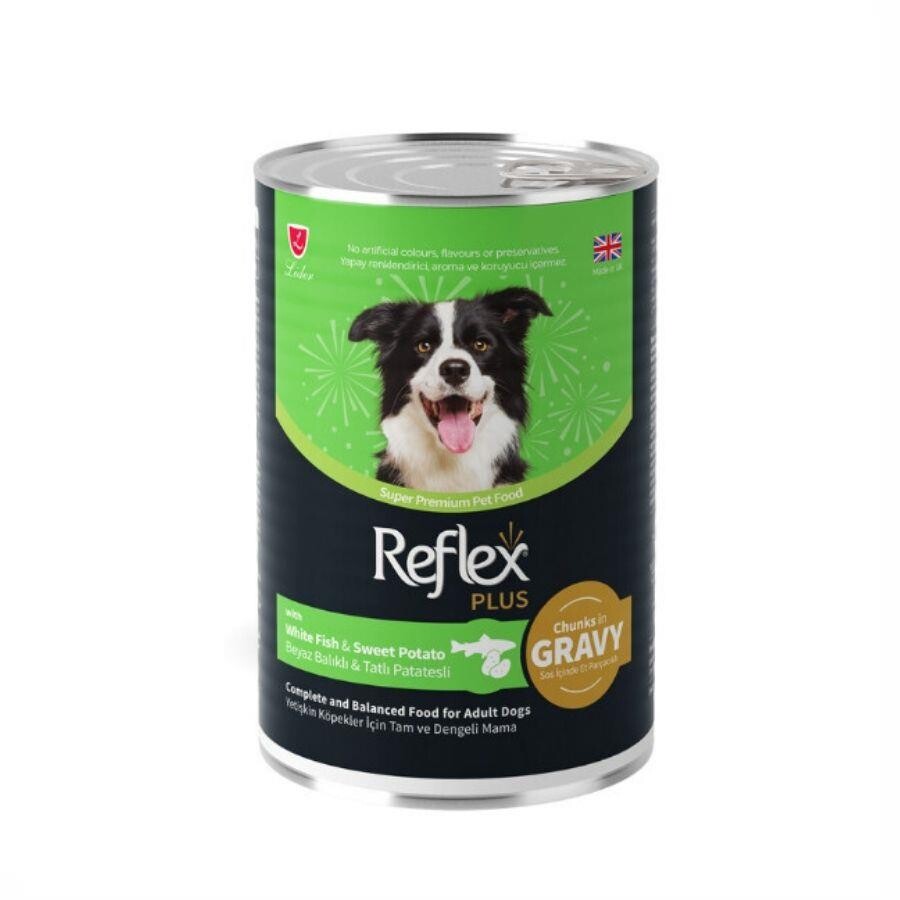 Reflex Plus Sos İçinde Balıklı Ve Tatlı Patatesli Yetişkin Köpek Konservesi 400 GR BEYAZ TEKLI  | SRC: Barcode: 8698995032681