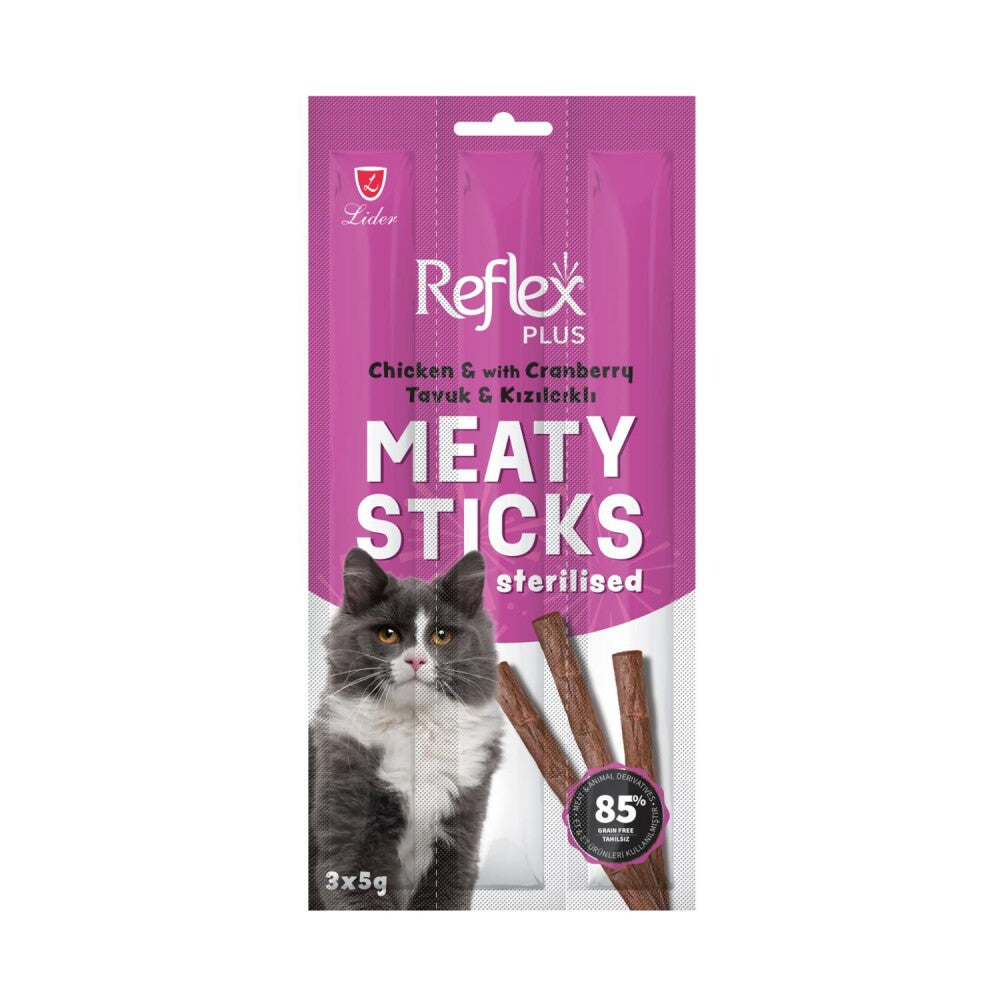 Reflex Plus Tavuklu Ve Kızılcıklı Kısırlaştırılmış Kedi Ödül Çubuğu 3 X 5 GR  | SRC: Barcode: 8698995033862