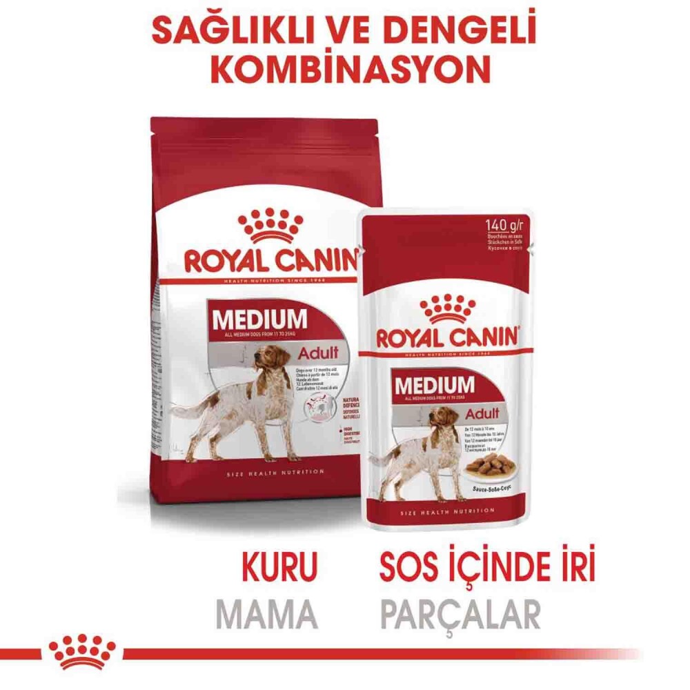 Royal Canin Medium Adult Orta Irk Yetişkin Köpekler İçin Parça Etli Yaş Mama 140 GR TEKLI  | SRC: Barcode: 9003579008379