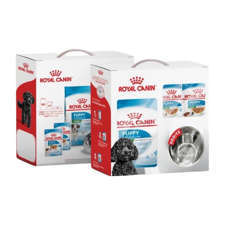 Royal Canin Mini Puppy Küçük Irk Yavru Köpek Maması Pouch Çelik Mama Kabı Hediyeli 2 KG 2 ADET  | SRC: Barcode: 21500100038381250