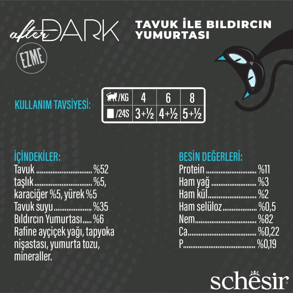 Schesir After Dark Pate Tavuk Etli Ve Bıldırcın Yumurtalı Tahılsız Yetişkin Kedi Konservesi 80 GR  | SRC: Barcode: 8005852142115