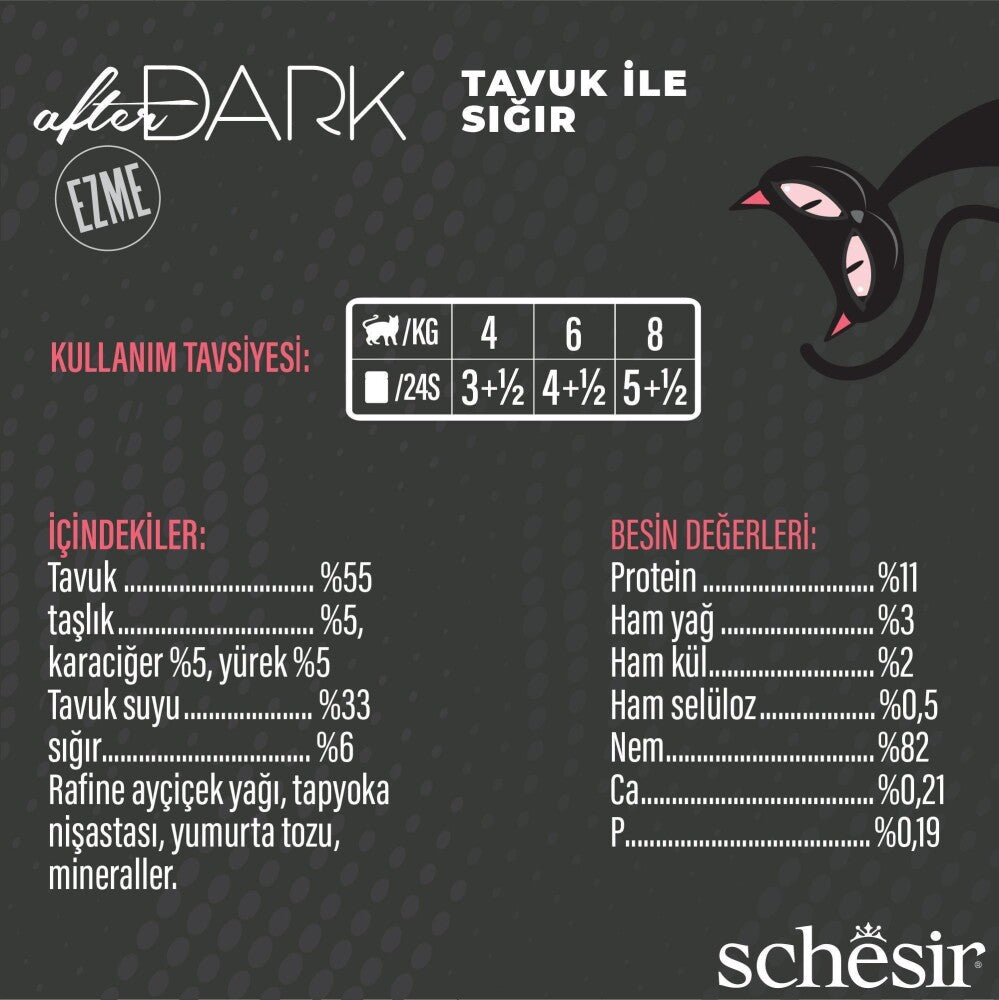Schesir After Dark Pate Tavuk Etli Ve Sığır Etli Tahılsız Yetişkin Kedi Konservesi 80 GR  | SRC: Barcode: 8005852142214