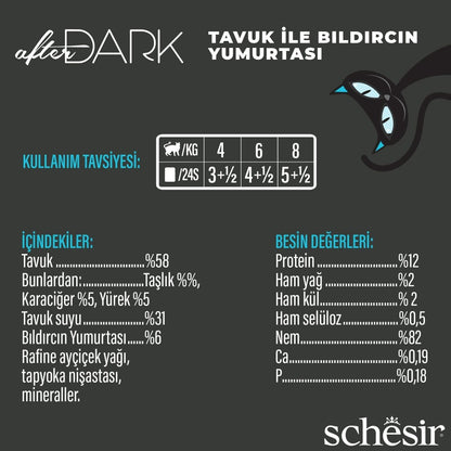 Schesir After Dark Tavuk Ile Bıldırcın Yumurtası Et Suyunda Yetişkin Kedi Konservesi 80 GR  | SRC: Barcode: 8005852121011