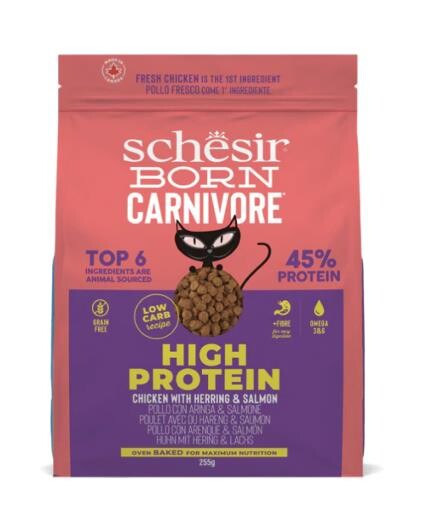 Schesir Born Carnivore Tavuklu Somonlu Ve Ringa Balıklı Yetişkin Kedi Maması 255 GR  | SRC: Barcode: 8005852138033