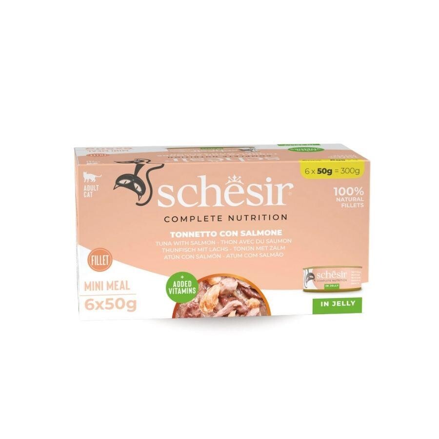 Schesir Jöle İçinde Ton Balıklı Ve Somonlu Yetişkin Kedi Konservesi 6 X 50 GR  | SRC: Barcode: 8005852711250