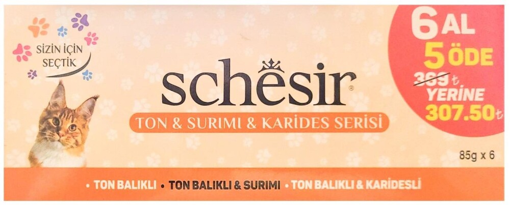 Schesir Pouch Ton Surimi Ve Karides Serisi Kedi Konservesi (6 Al 5 Öde) 85 GR  | SRC: Barcode: 8681612752086