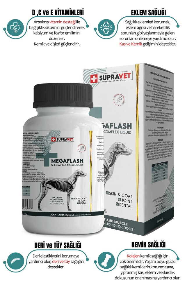 Supravet Köpekler İçin Eklem Ve Kas Geliştirici Likit Megaflash (special Complex Liquid) 500 ML XXL  | SRC: Barcode: 8680589181349