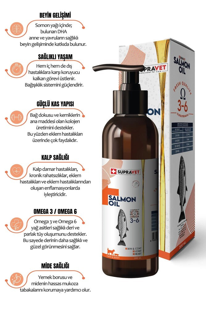 Supravet Salmon Oil Doğal Kedi Köpekler İçin Norveç Somon Yağı 200 ML  | SRC: Barcode: 8680589181400