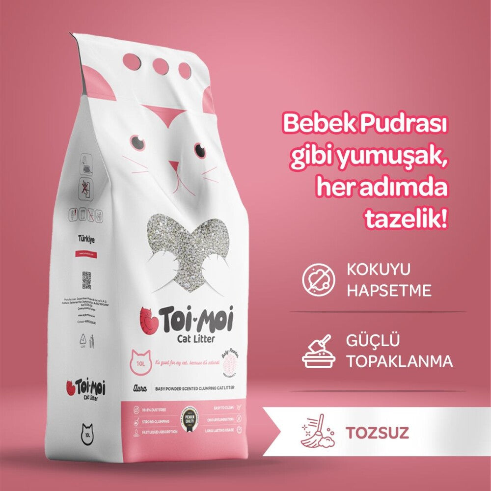 Toi Moi Bebek Pudralı İnce Taneli Topaklanan Bentonit Kedi Kumu 10 KG  | SRC: Barcode: 8684438690129