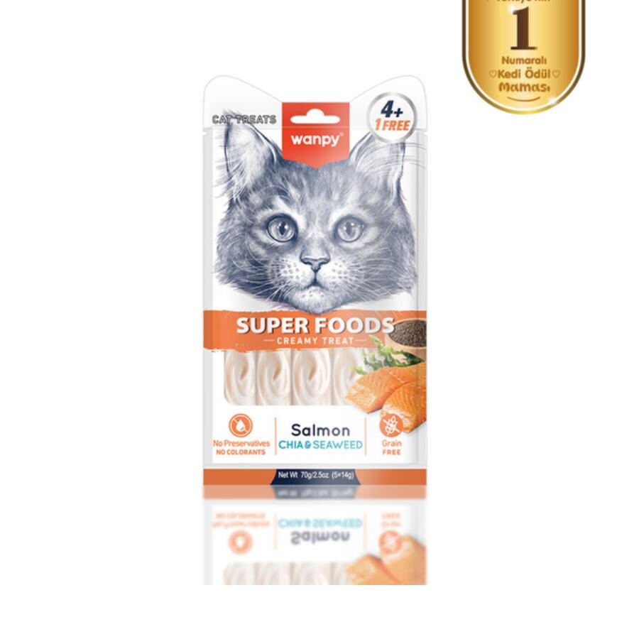 Wanpy Superfood Somonlu. Chia & Deniz Yosunlu Krema Kedi Ödülü 5×14 GR  | SRC: Barcode: 6927749874096