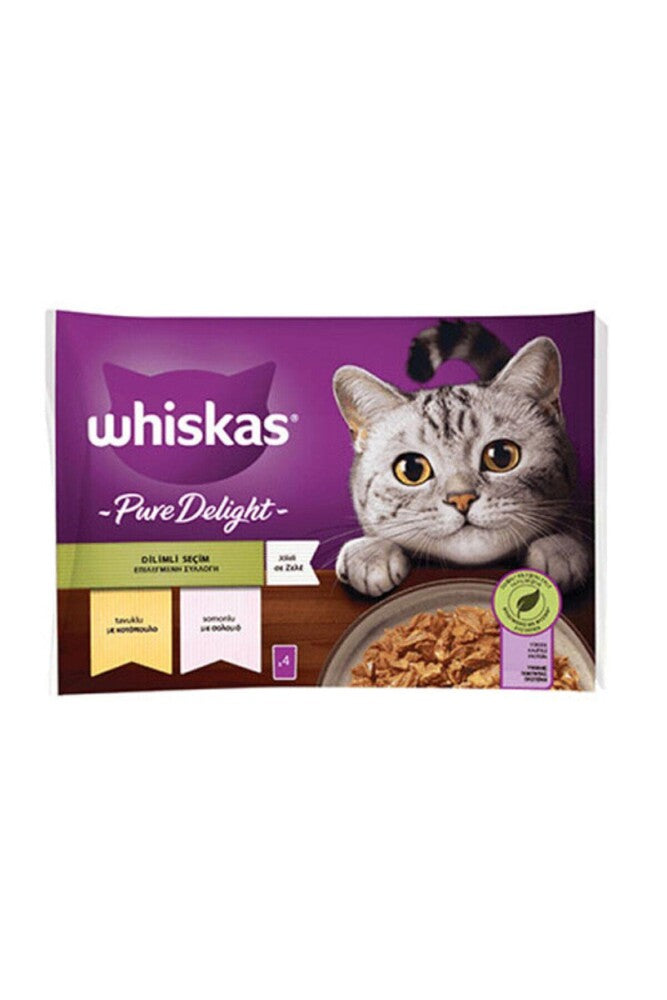 Whiskas Pouch Pure Delight Jöle İçinde Tavuklu Ve Somonlu Yetişkin Kedi Konservesi 85 GR 4'LÜ  | SRC: Barcode: 5900951303326